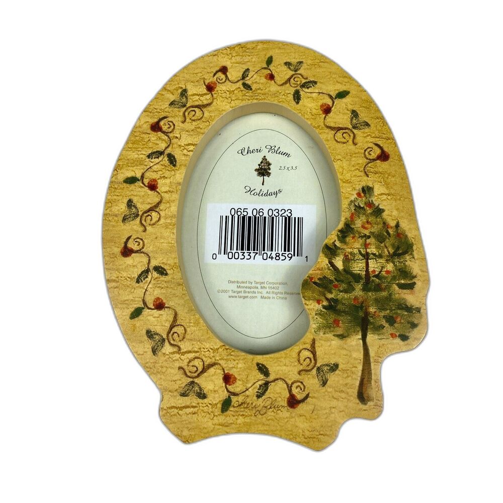 VTG Cheri Blum Holiday Wood 2.5 x 3.5 Picture Frame Christmas Seasonal Decor 5"H